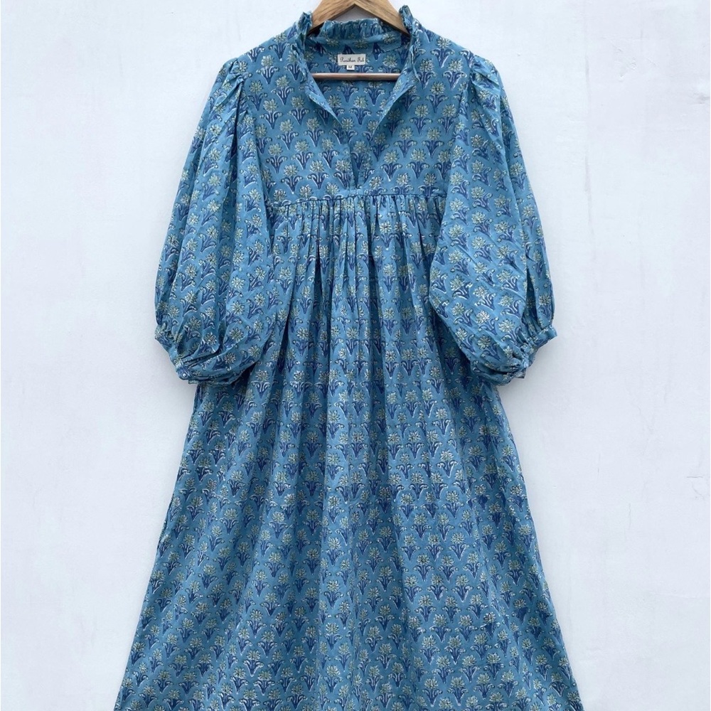 Blue Block Print Maxi Dress